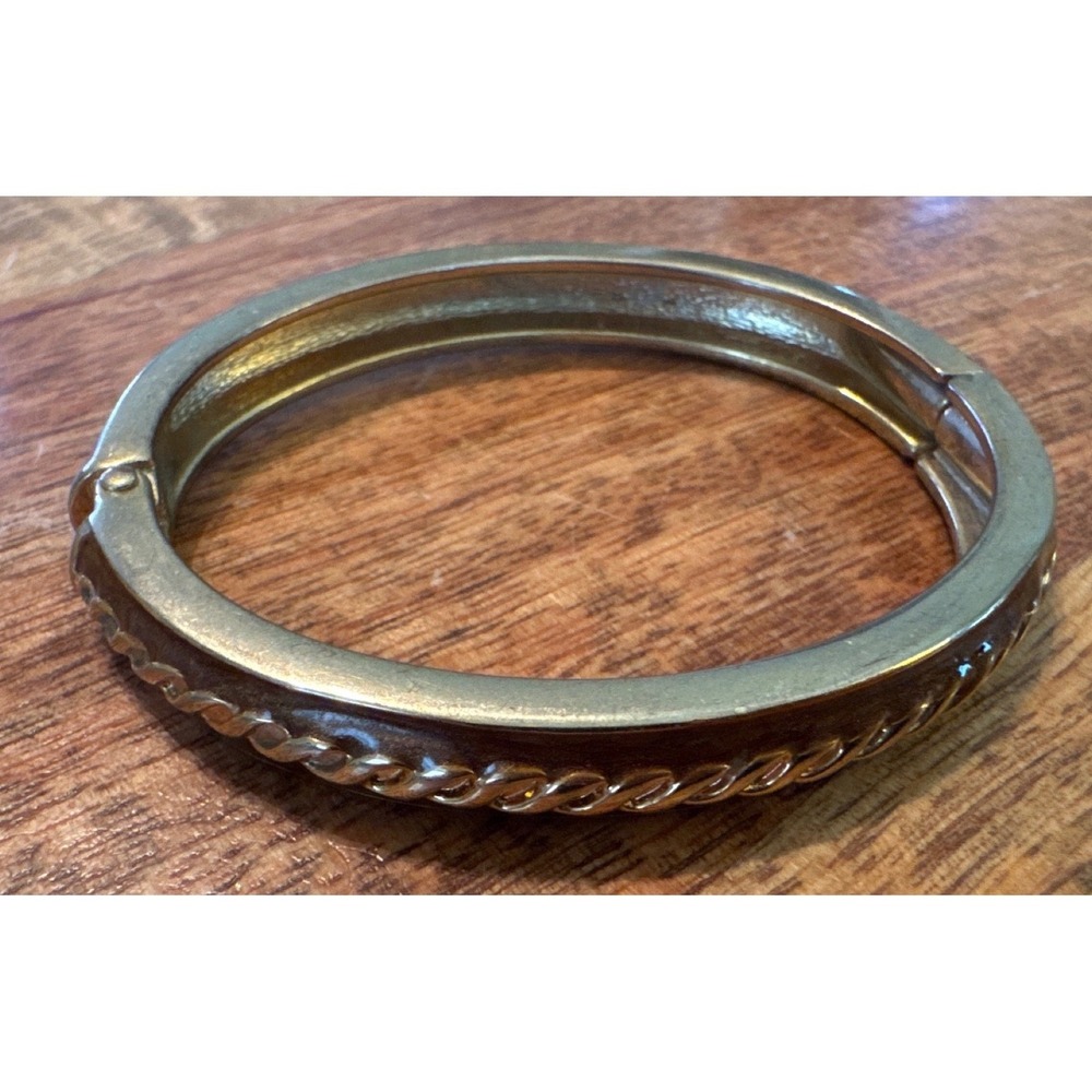 Gold Tone Rope Twist Hinged Bangle‎ Bracelet Clamper Cuff